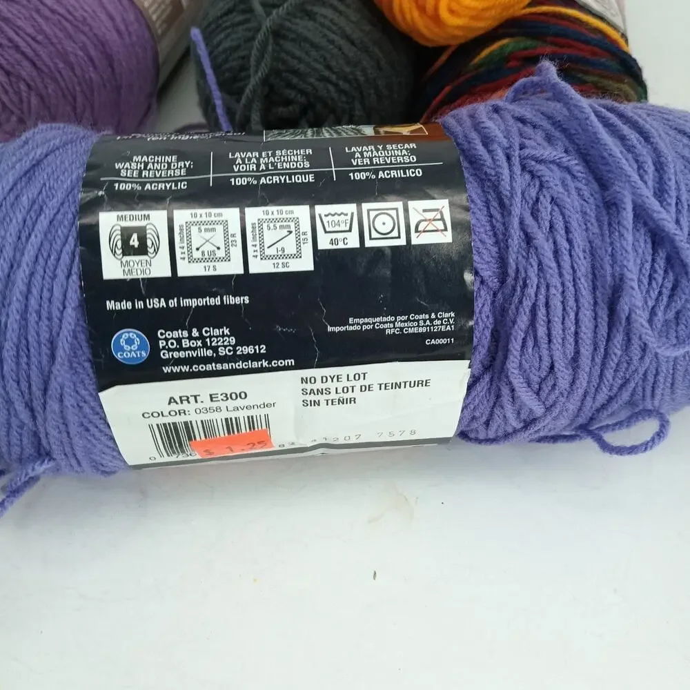 5X Red Heart Mixed Colors Acrylic Yarn